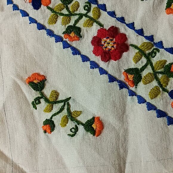 Vintage Floral Embroidered Pillowcase Unfinished Blue Orange Red Green 15" X 15" - Picture 12 of 16